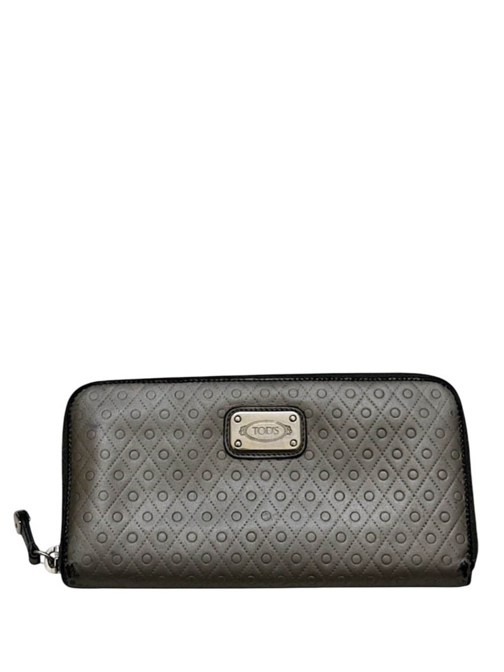 TOD’S - GRAY SILVER SOFT LEATHER CONTINENTAL LONG ZIP WALLET